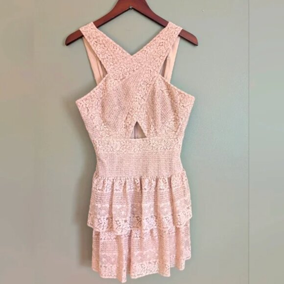 BCBGMAXAZRIA Alissa Ruffled Lace Pink Shadow Blush Dress 2 - Picture 8 of 8